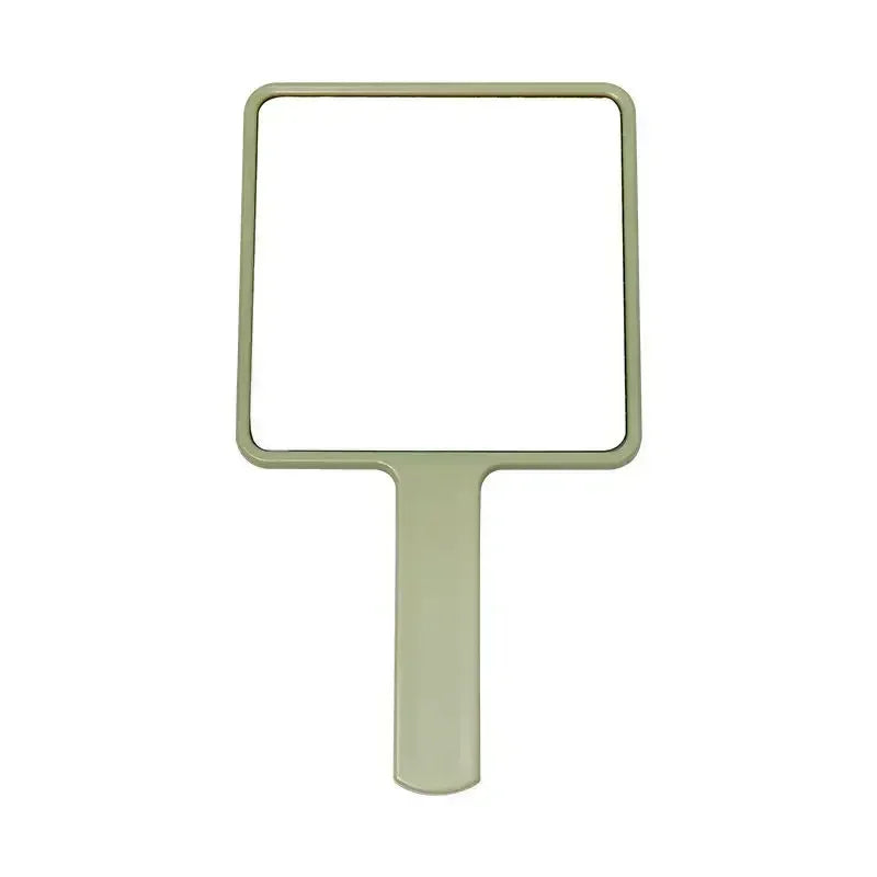 Miroir de maquillage rectangulaire vert clair à main avec poignée.