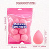 A pink plastic bag containing six makeup sponges or beauty egg puffs.