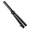Peigne papillon pliable en acier inoxydable avec fines dents.