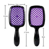 Black anti-static air cushion hair comb and scalp massager with purple bristles