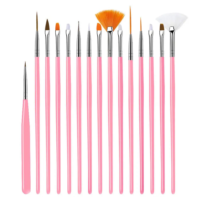 A set of precision nail art brushes with orange bristles and pink handles.