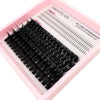 A pink plastic box containing a kit of black DIY lash extensions for dramatic eye looks.