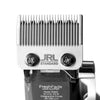 A close-up of a silver JRL Standard hair clipper with a metal comb attachment.