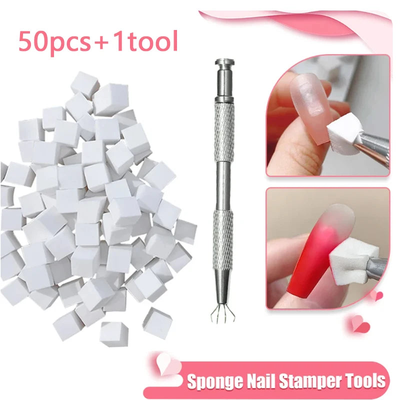 Ensemble de 50 outils tampons pour ongles, incluant un outil et des blocs blancs pour l'art des ongles dégradés.
