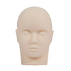 A realistic silicone mannequin head used for eyelash extension practice.