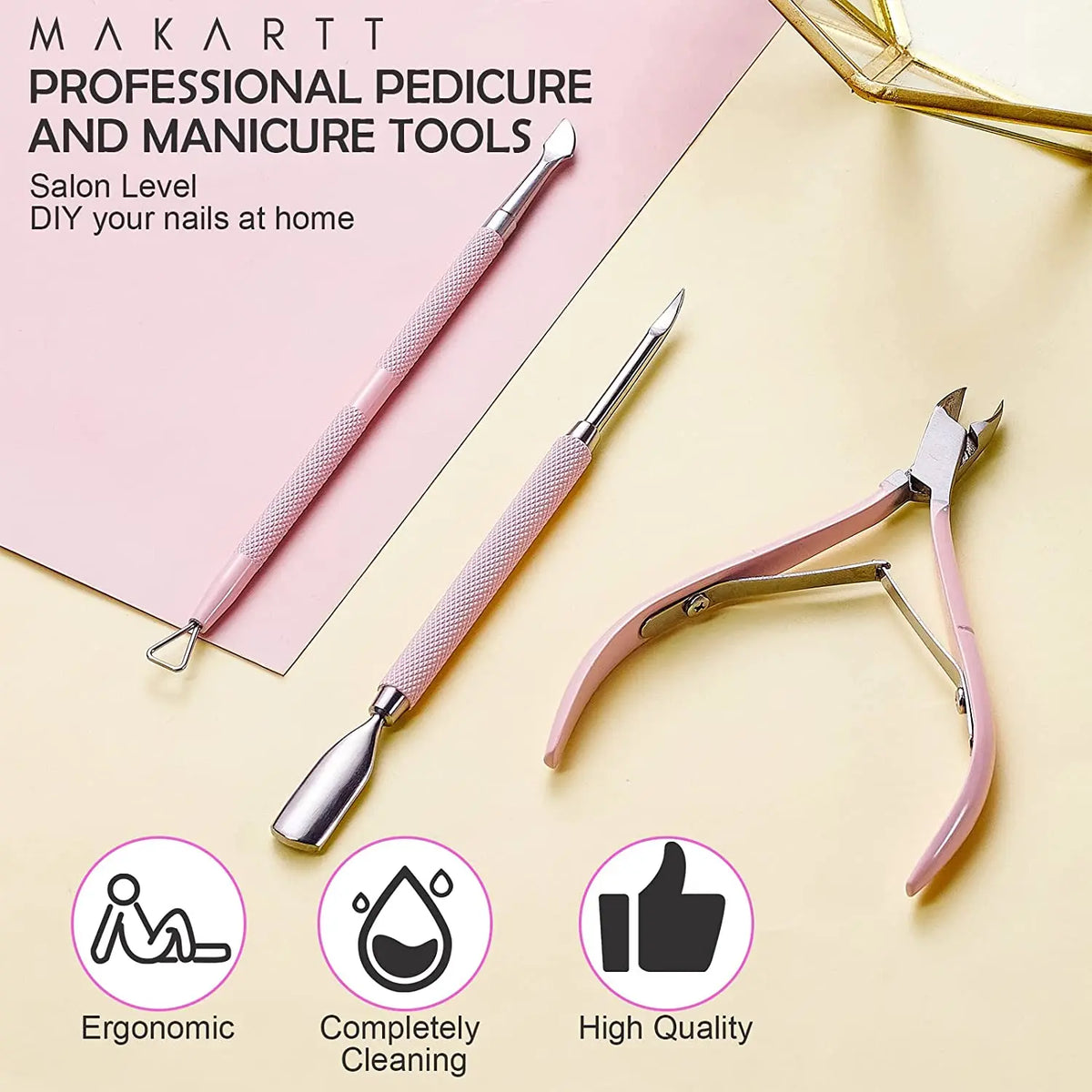 Un ensemble d'outils professionnels pour manucure et pédicure en acier inoxydable, avec un coupe-cuticules et des pincettes à