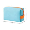 Light blue waterproof PU leather makeup bag with an orange color block design.