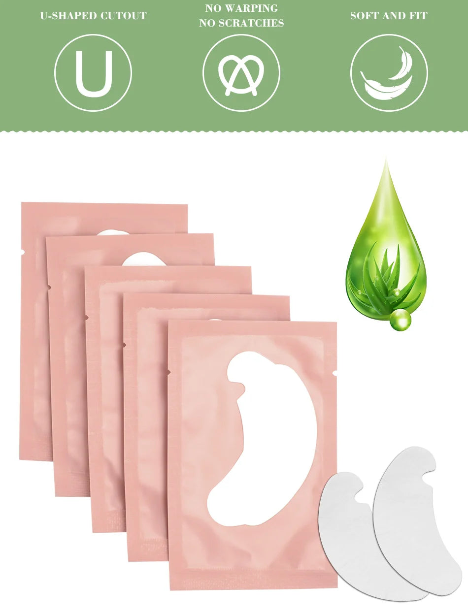 Lot de cache-yeux en hydrogel rose pour extensions de cils avec découpe en U