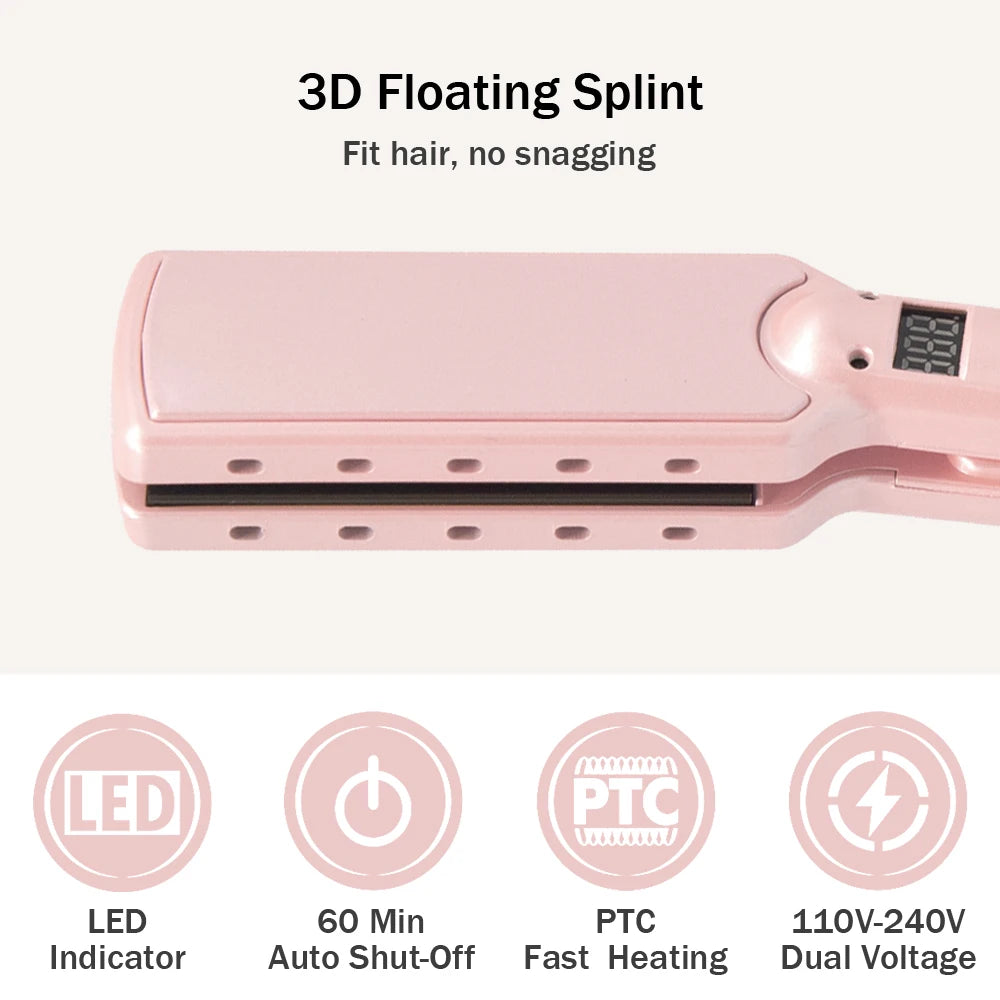 Pink 3D floating splint hair straightener with LED indicator PTC fast heating and dual voltage