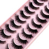 A tray of ten pairs of black false mink eyelashes displayed for sale.