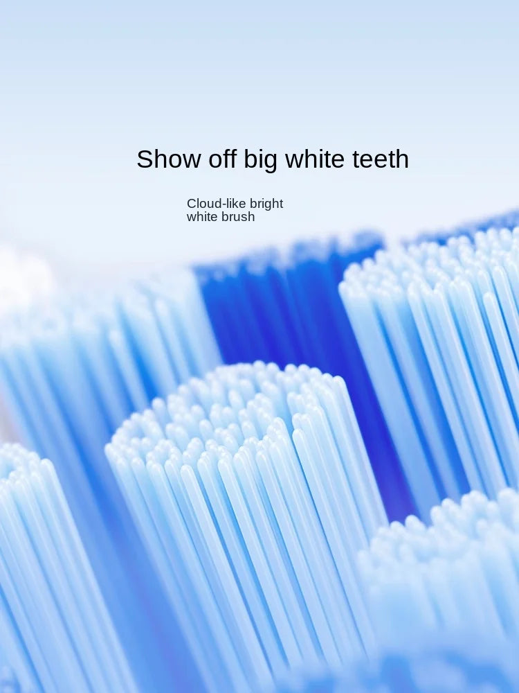 Close-up of blue precision replacement brush heads for sonic toothbrushes.