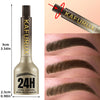 A tube of KAFURUX long lasting brow pencil with a black cap and application demonstration on an eyebrow.