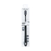 A black soft bristled toothbrush is shown in its packaging box.