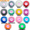 A collection of 14 colored dental orthodontic elastic chains in various shades including clear, gray, white, red, black, gree