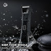 A black body grooming hair trimmer and epilator is shown being used in water, emphasizing its ability to keep the body clean.