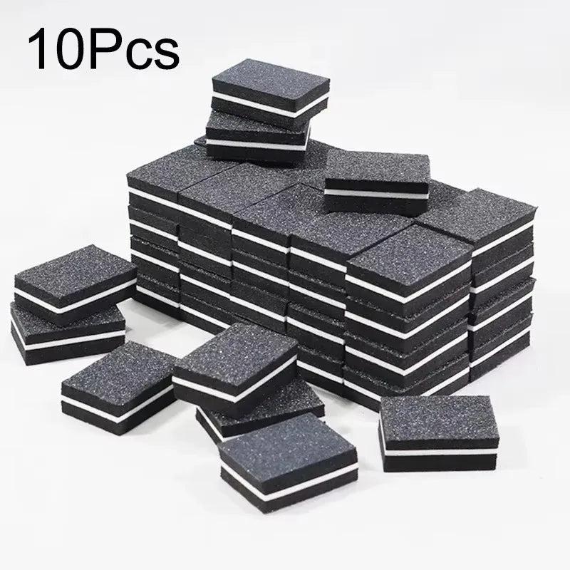 A stack of 10 black and gray multi-sided nail and cuticle buffing files.