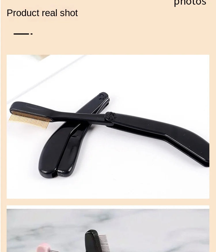 Un peigne pliable en acier inoxydable noir pour cils et sourcils.