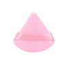 A pink triangular velvet powder puff.