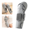 A gray cordless heated calf and knee massager with air compression shown in various angles.