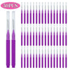 A set of 50 mini brow and eyelash combs in purple packaging.