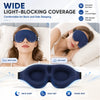 Máscara para dormir azul oscuro con contorno, usada para dormir de espaldas y de lado, con opciones para sueño de espalda, si