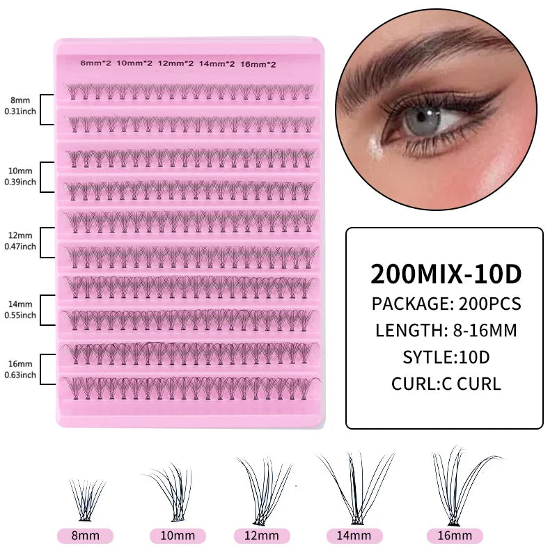 A pink cosmetic palette showing various lengths of mink false eyelashes from 8mm to 16mm.