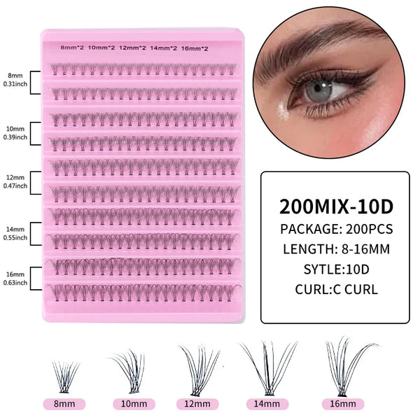 A pink cosmetic palette showing various lengths of mink false eyelashes from 8mm to 16mm.