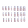A set of twenty-four white French style press-on nails in a coffin shape.