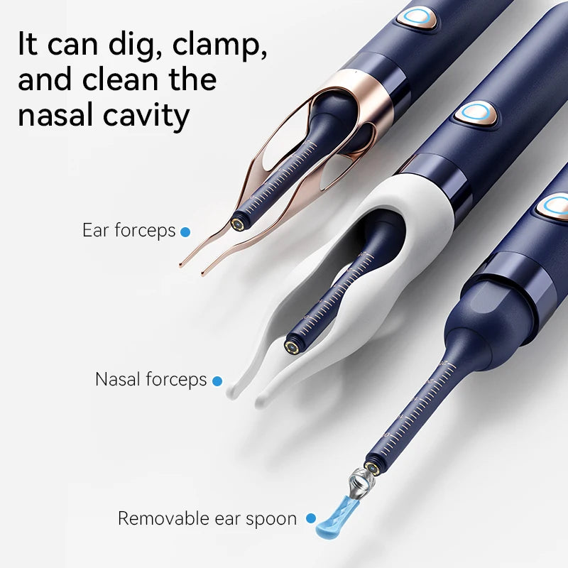 A set of medical-grade nasal and ear forceps and a removable ear spoon for cleaning the nasal cavity.