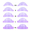 A set of purple 3D eyelash curlers and lifting tools in various sizes from XS to XL.