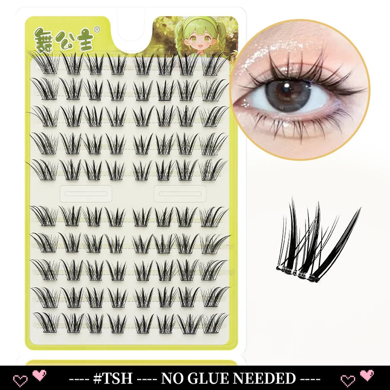 A set of Dingsen Cluster Eyelash Extensions showing various lash styles and a close-up of a single lash.