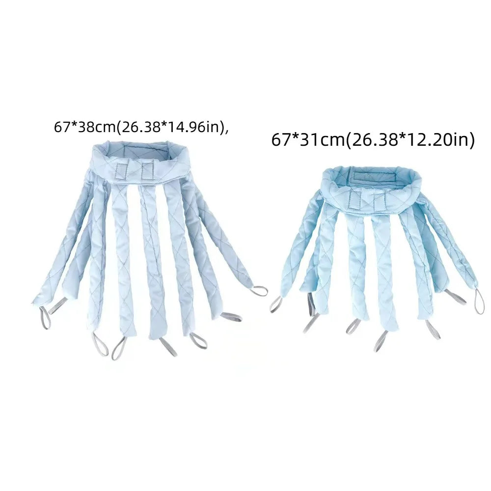 Light blue removable heatless hair curlers shown in two sizes with various lengths