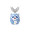 A cute blue panda-shaped electric toothbrush with a silver brush head.