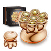 A bronze rotary electric head shaver and its packaging box are shown.