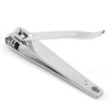 A silver stainless steel nail clipper with a hinged design shown in a profile view.