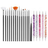 A collection of precision nail art brushes in various sizes and colors for gel and acrylic polish.