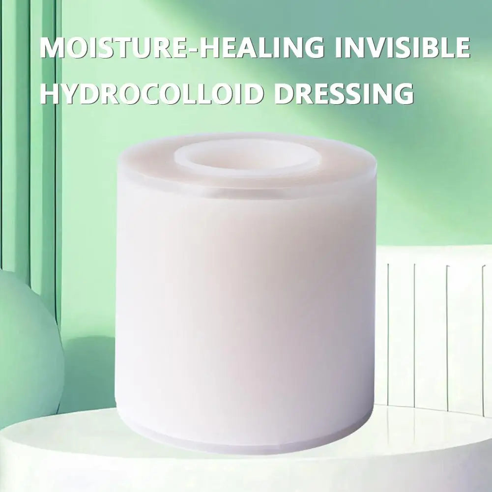 A white hydrocolloid dressing roll is displayed against a light green background.