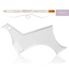 A white beard styling template and comb with an orange handle is shown next to the product.