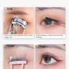 Tutorial showing three methods for curling eyelashes using a metal curler and a comb to complete eye makeup.