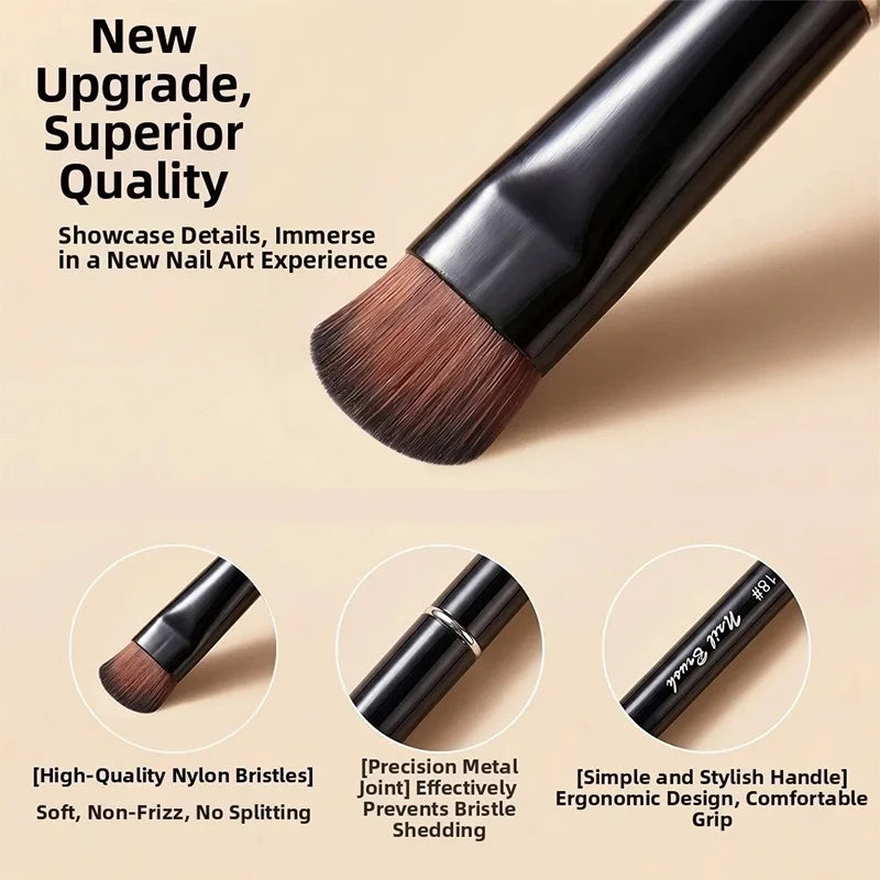 A close-up view of a black cosmetic brush with a brown ferrule and a smooth handle, highlighting its upgrade quality.