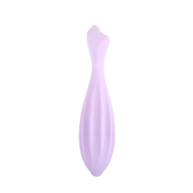 A smooth, light purple silicone gua sha roller for facial massage and contouring.