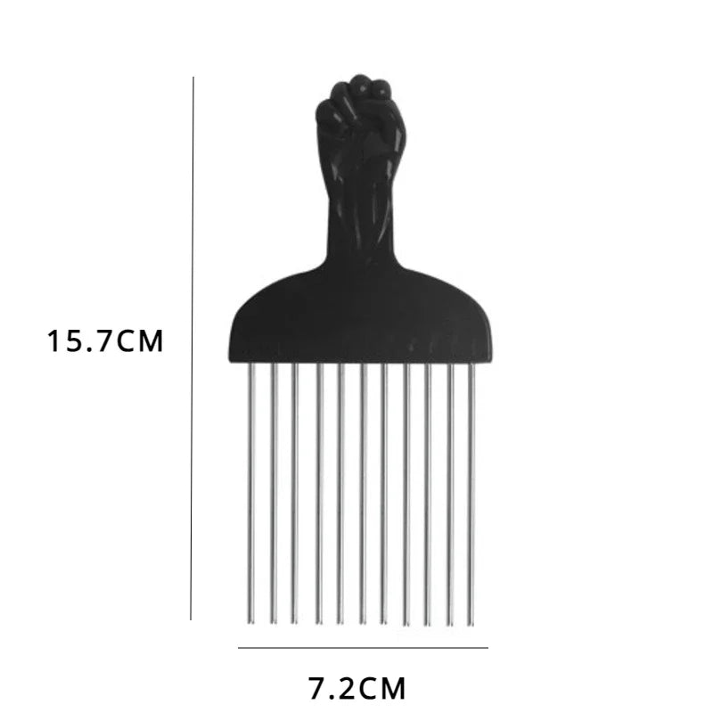 A black dual-sided hair braiding brush with 15.7cm length and 7.2cm bristles.