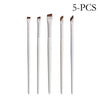 A set of five precision eyeliner application brushes with white handles and tapered tips.