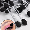 A set of 10 double-sided nail art brushes with sponge applicators shown next to an eye demonstrating their use.