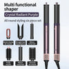A set of six round styling tools in crystal radiant purple including straight and curly hair pieces