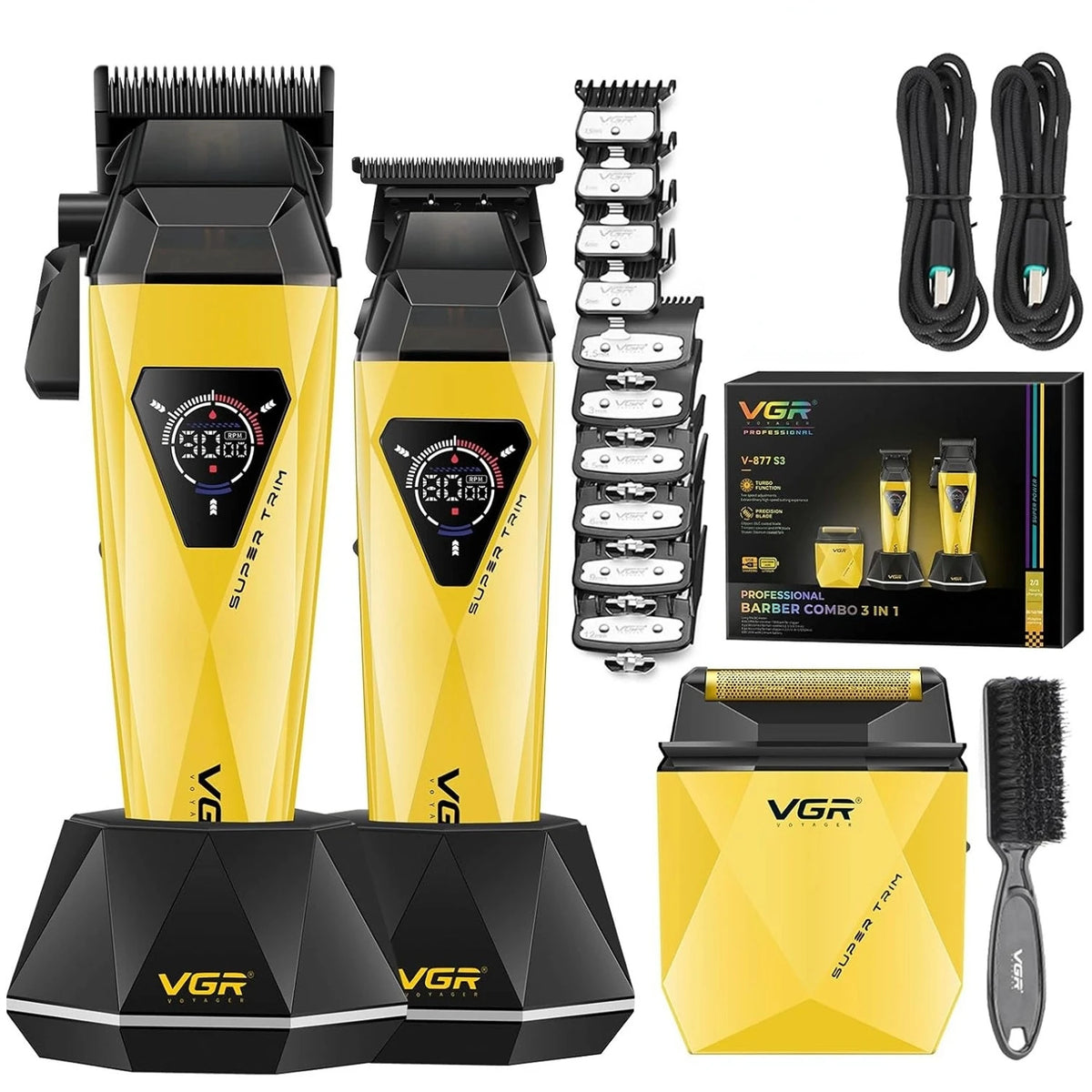 Set von VGR Super Trim elektrischen Haarschneidern und Trimmern in gelber und schwarzer Verpackung