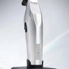 A Kemel professional hair dressing suit trimmer with a black body and silver accents shown on a white background.