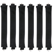 A set of black heatless hair curler curling rods displayed vertically.