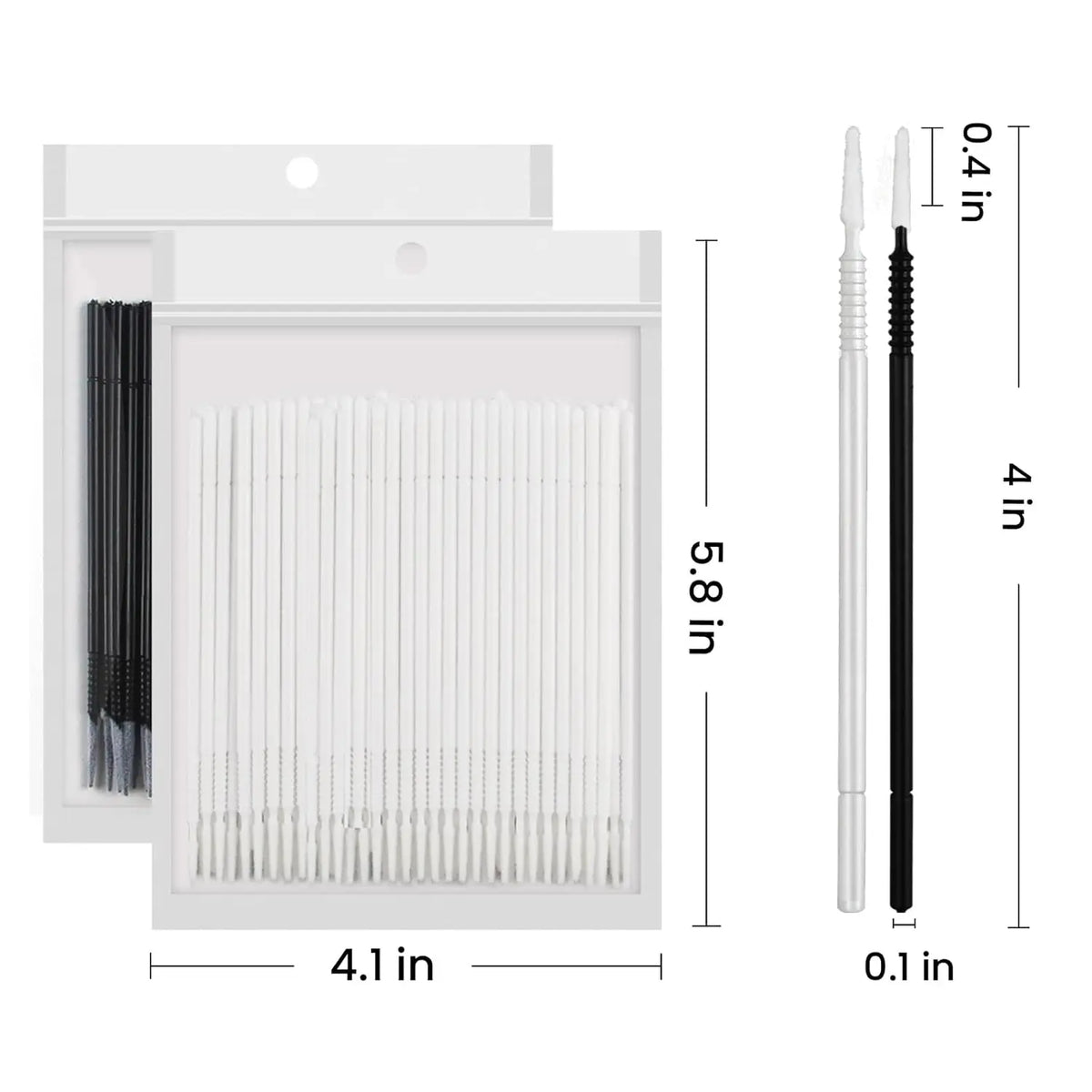A set of bulk eyelash extension cleaning swabs with individual swabs measuring 0.4 inches long.