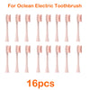 A set of 16 replacement brush heads for an Ocean electric toothbrush, shown in various sizes and angles.